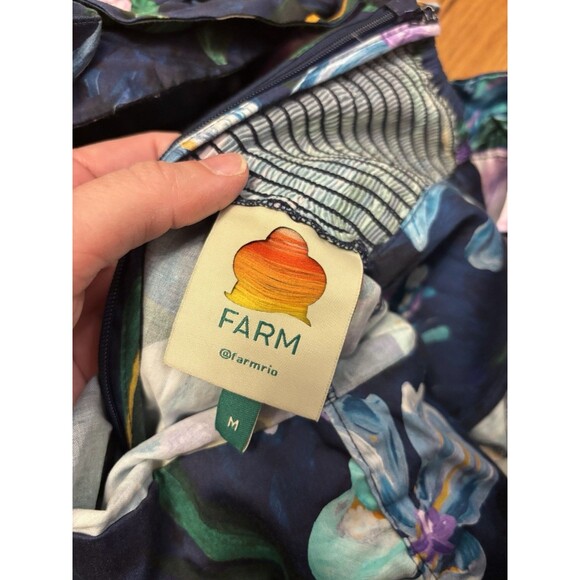 FARM RIO Blue Floraline Ruffle Floral Print Midi Dress Puff Sleeve Size M - Picture 6 of 9